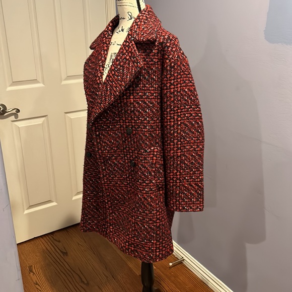 Zara Basic Tweed Boucle Boyfriend Plaid Pea Coat - Picture 11 of 16